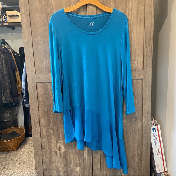 LOGO By Lori Goldstein Lagenlook Blouse Asymmetrical sheer hem XL - Picture 1 of 10